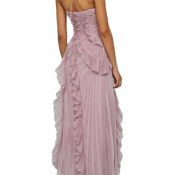 amazon pleated ruffle flowy chiffon hater neck maxi dress - Picture 3 of 12